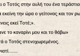 Σκάβει ο Τοτός ένα τεράστιο λάκο. Περνά εκείνη την ώρα ο γείτονας και τον ρωτά