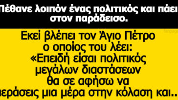 Ανέκδοτο: Πέθανε λοιπόν ένας πολιτικός και πάει στον παράδεισο.