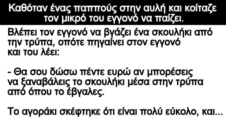 Ανέκδοτο: Καθόταν ένας παππούς στην αυλή και κοίταζε τον μικρό του εγγονό να παίζει