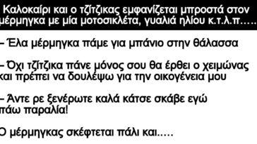 Ανέκδοτο: Καλοκαίρι και ο τζίτζικας εμφανίζεται μπροστά στον μέρμηγκα με μία μοτοσικλέτα, γυαλιά ηλίου κ.τ.λ.π